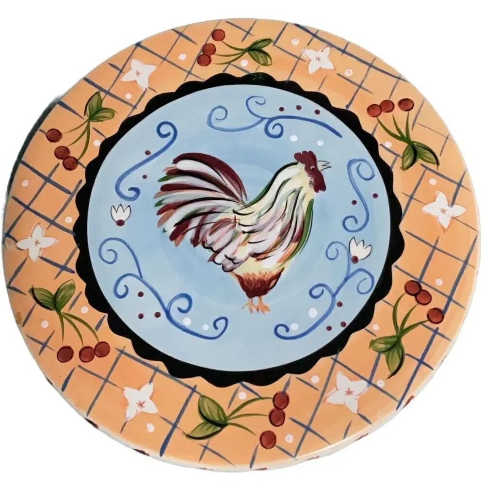 Ceramic Round Country Kitchen Rooster Trivet Hand Painted 8”